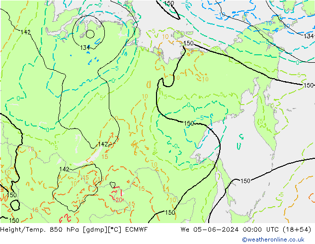 Height/Temp. 850 hPa ECMWF St 05.06.2024 00 UTC