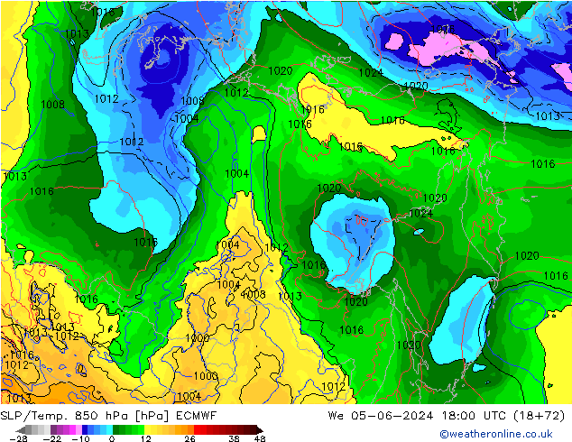 SLP/Temp. 850 hPa ECMWF Mi 05.06.2024 18 UTC