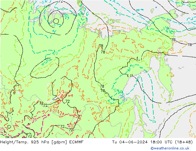 Géop./Temp. 925 hPa ECMWF mar 04.06.2024 18 UTC