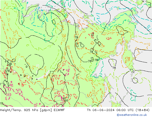 Geop./Temp. 925 hPa ECMWF jue 06.06.2024 06 UTC