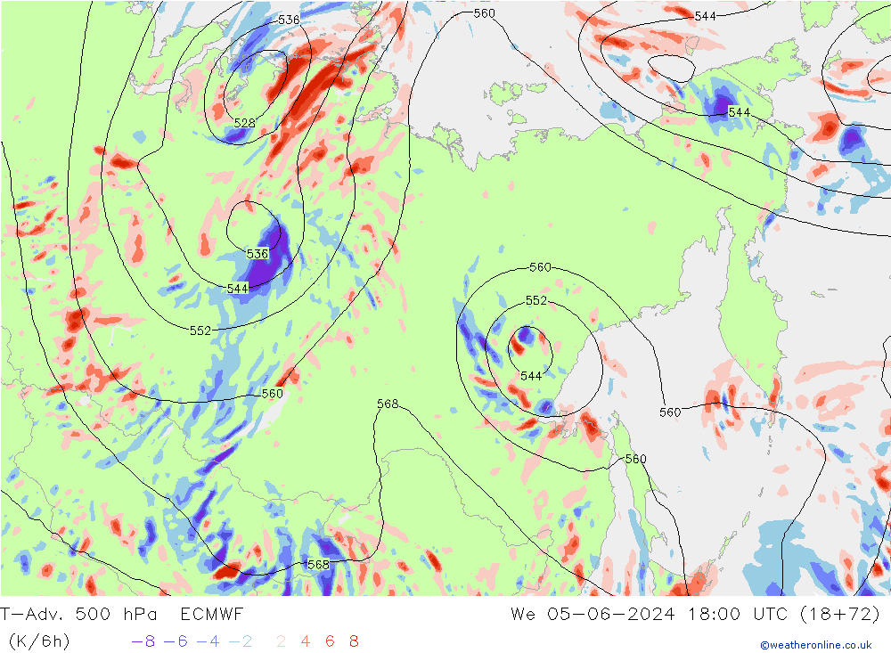 T-Adv. 500 hPa ECMWF Qua 05.06.2024 18 UTC