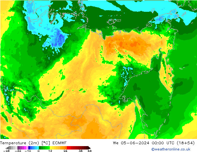 Temperatura (2m) ECMWF Qua 05.06.2024 00 UTC