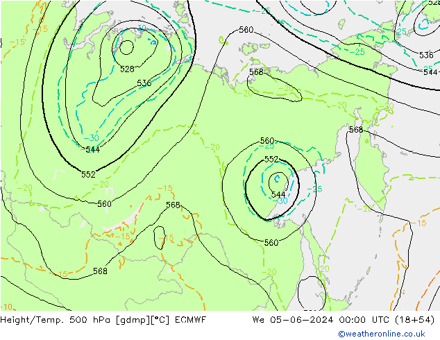 Z500/Rain (+SLP)/Z850 ECMWF Qua 05.06.2024 00 UTC