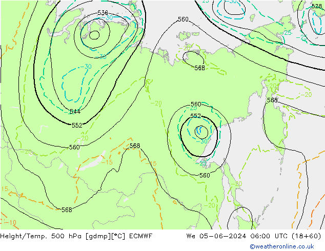 Z500/Rain (+SLP)/Z850 ECMWF We 05.06.2024 06 UTC