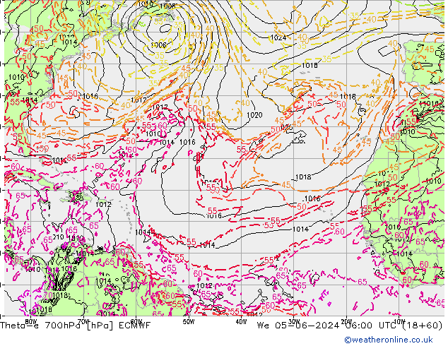 Theta-e 700hPa ECMWF St 05.06.2024 06 UTC