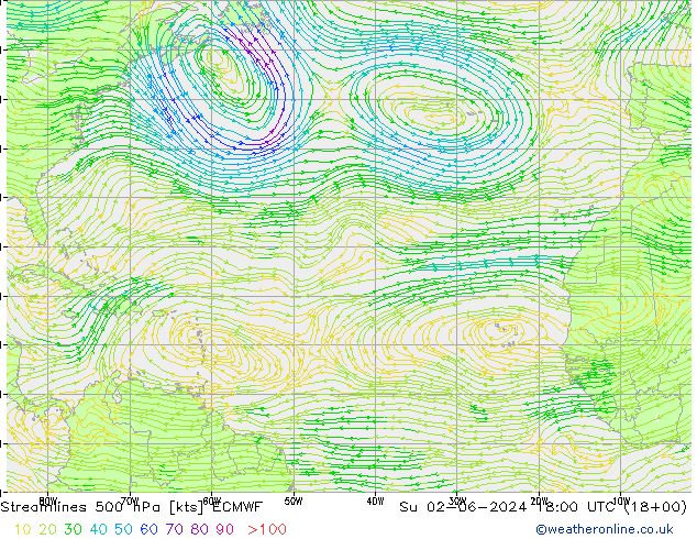 Rüzgar 500 hPa ECMWF Paz 02.06.2024 18 UTC