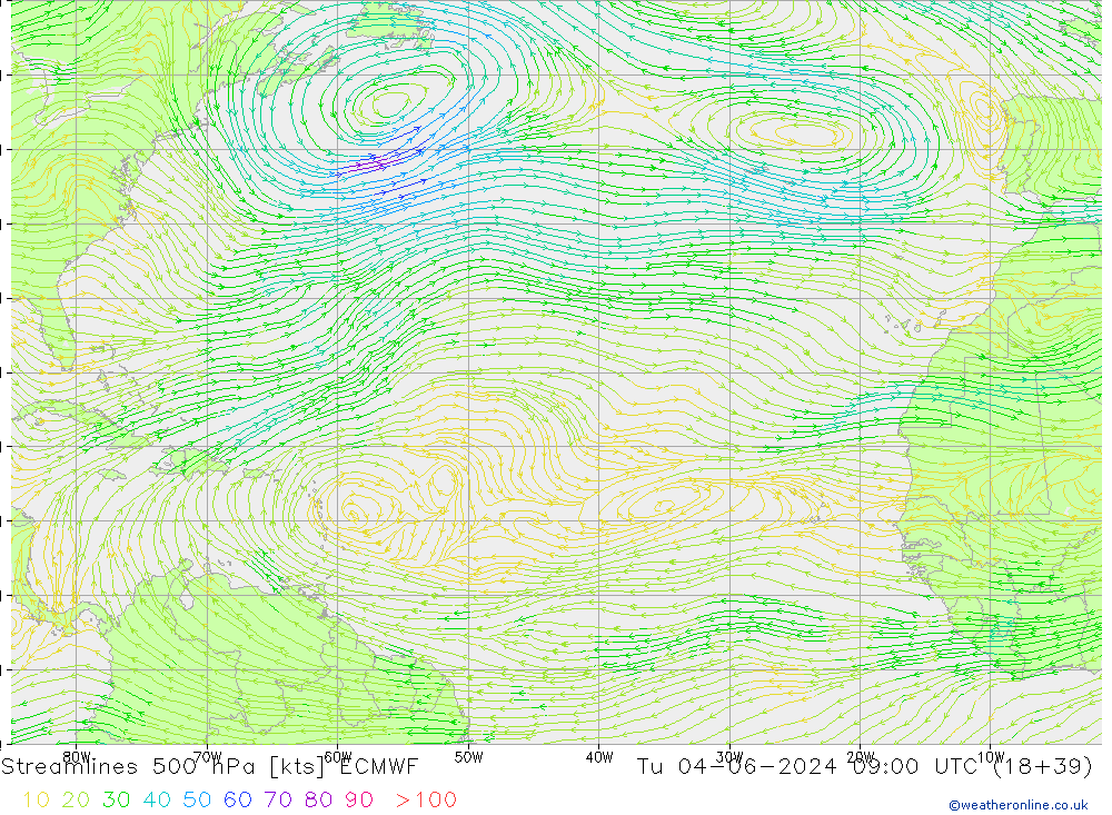 Stroomlijn 500 hPa ECMWF di 04.06.2024 09 UTC