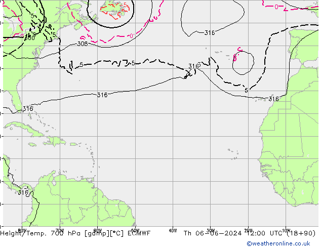 Height/Temp. 700 hPa ECMWF Th 06.06.2024 12 UTC