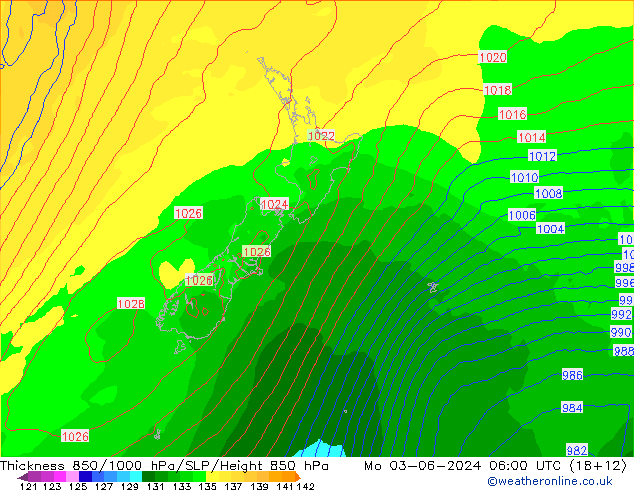 Dikte 850-1000 hPa ECMWF ma 03.06.2024 06 UTC