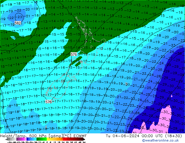 Z500/Rain (+SLP)/Z850 ECMWF Út 04.06.2024 00 UTC