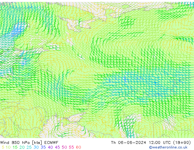 Wind 850 hPa ECMWF Th 06.06.2024 12 UTC