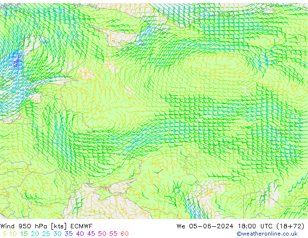 Rüzgar 950 hPa ECMWF Çar 05.06.2024 18 UTC