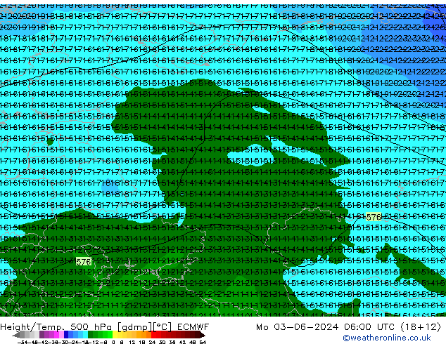 Z500/Yağmur (+YB)/Z850 ECMWF Pzt 03.06.2024 06 UTC