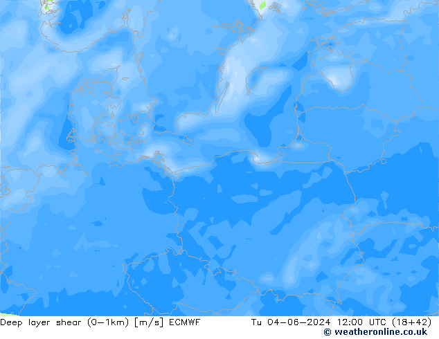 Deep layer shear (0-1km) ECMWF di 04.06.2024 12 UTC