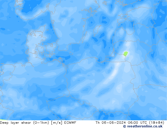 Deep layer shear (0-1km) ECMWF Th 06.06.2024 06 UTC