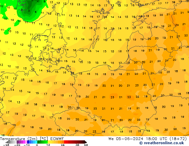 Temperature (2m) ECMWF St 05.06.2024 18 UTC