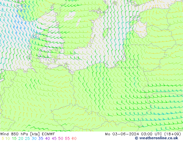 Wind 850 hPa ECMWF Po 03.06.2024 03 UTC