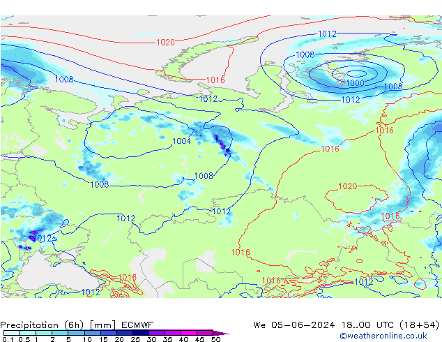 Precipitación (6h) ECMWF mié 05.06.2024 00 UTC