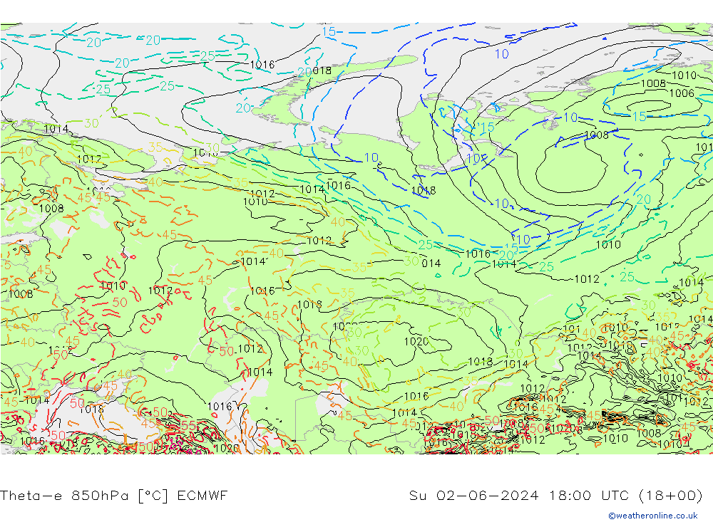 Theta-e 850hPa ECMWF dom 02.06.2024 18 UTC