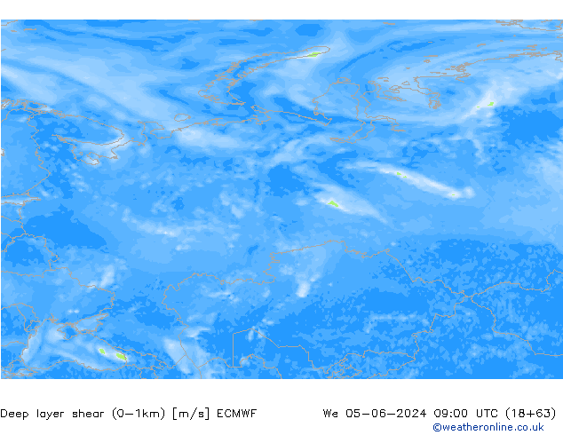 Deep layer shear (0-1km) ECMWF We 05.06.2024 09 UTC
