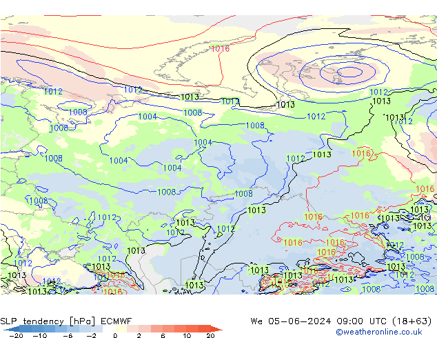 SLP tendency ECMWF We 05.06.2024 09 UTC