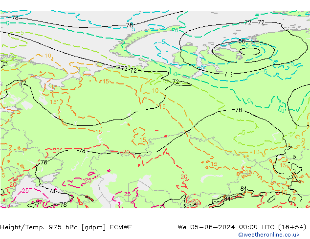 Height/Temp. 925 hPa ECMWF mer 05.06.2024 00 UTC