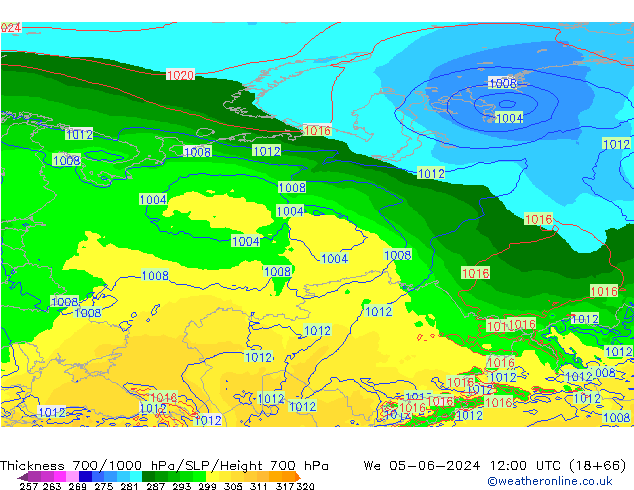 Thck 700-1000 hPa ECMWF mer 05.06.2024 12 UTC