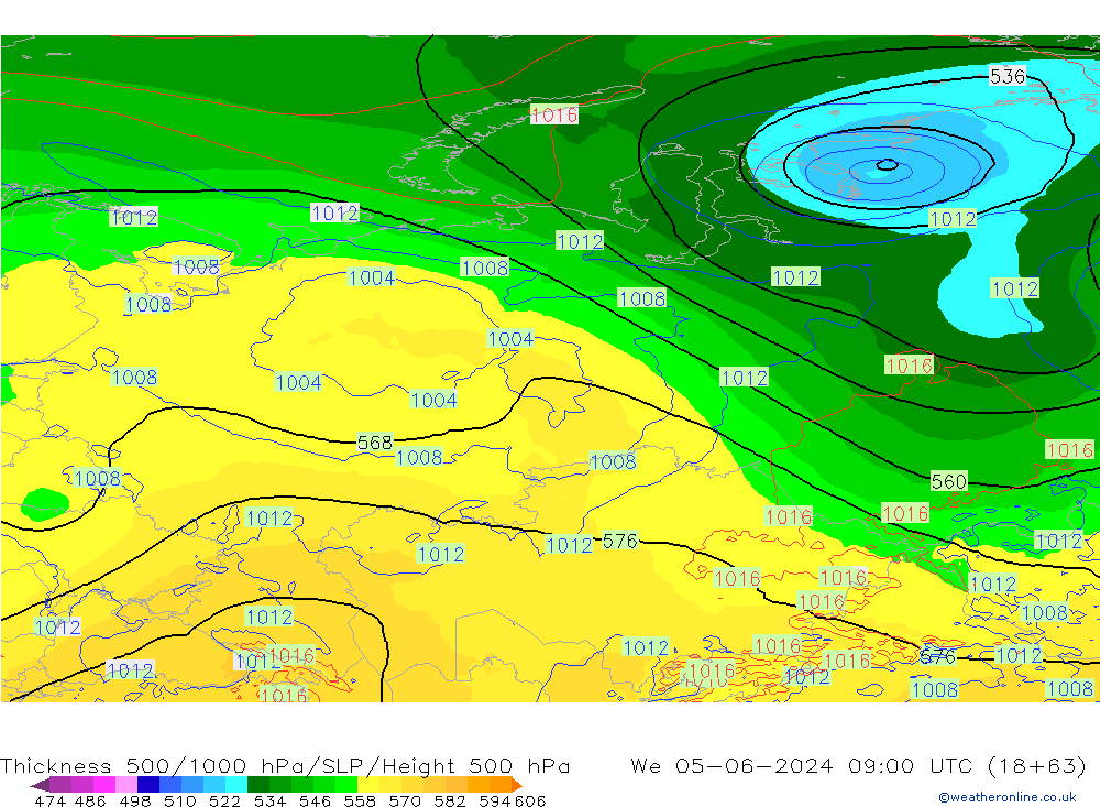 Dikte 500-1000hPa ECMWF wo 05.06.2024 09 UTC