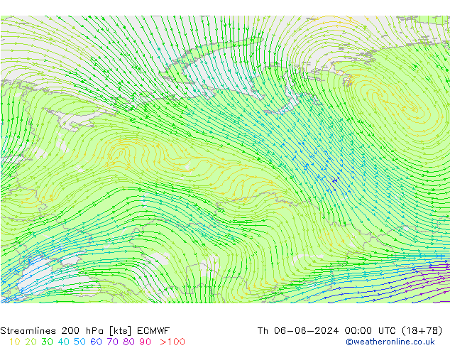 ветер 200 гПа ECMWF чт 06.06.2024 00 UTC