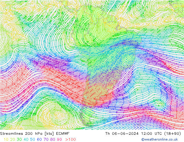 Streamlines 200 hPa ECMWF Th 06.06.2024 12 UTC