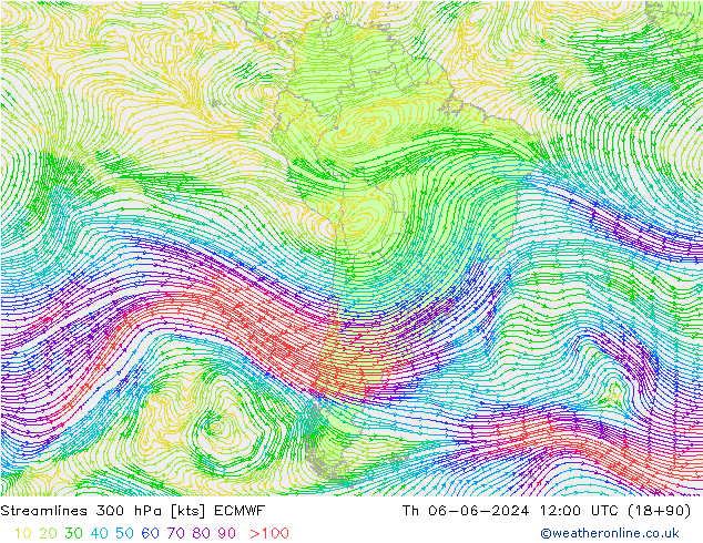 Streamlines 300 hPa ECMWF Th 06.06.2024 12 UTC