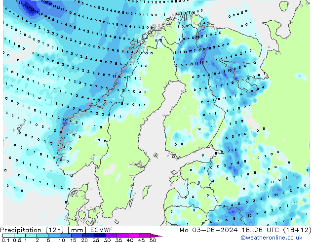 Yağış (12h) ECMWF Pzt 03.06.2024 06 UTC