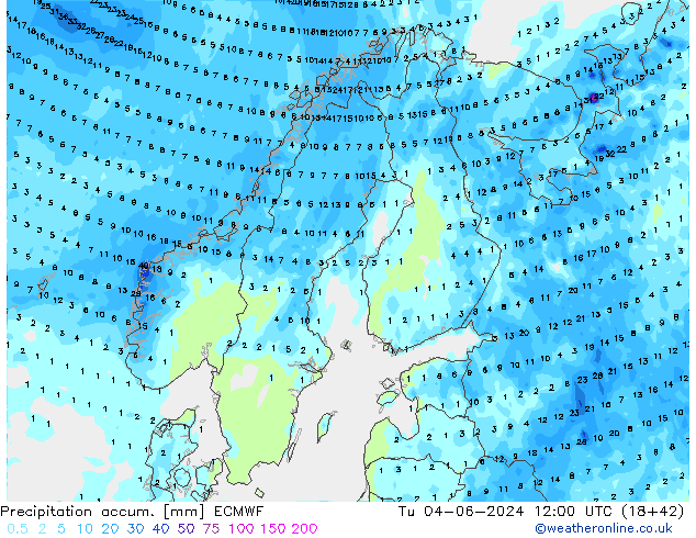 Precipitation accum. ECMWF Tu 04.06.2024 12 UTC