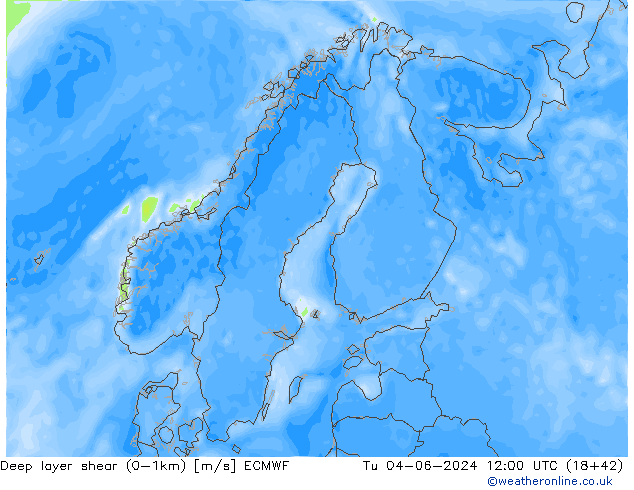 Deep layer shear (0-1km) ECMWF вт 04.06.2024 12 UTC