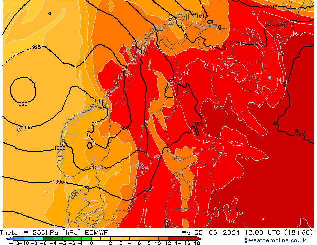 Theta-W 850hPa ECMWF Qua 05.06.2024 12 UTC