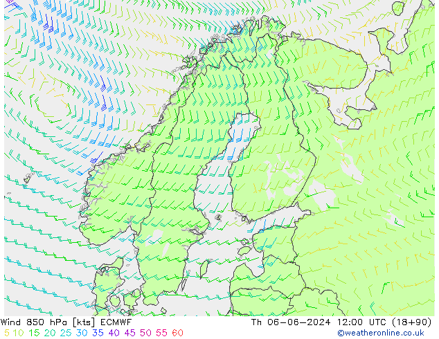 Wind 850 hPa ECMWF Th 06.06.2024 12 UTC