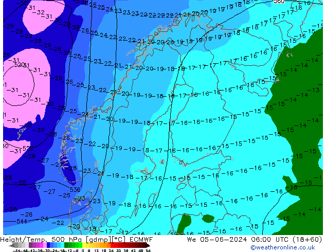 Z500/Rain (+SLP)/Z850 ECMWF We 05.06.2024 06 UTC