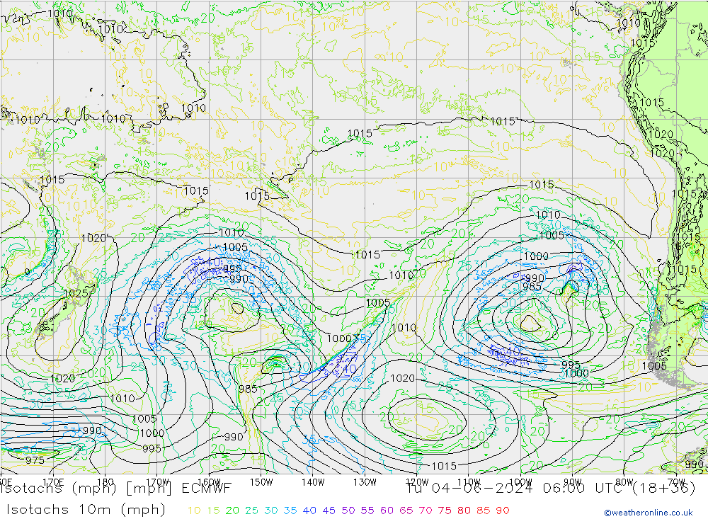 Eşrüzgar Hızları mph ECMWF Sa 04.06.2024 06 UTC