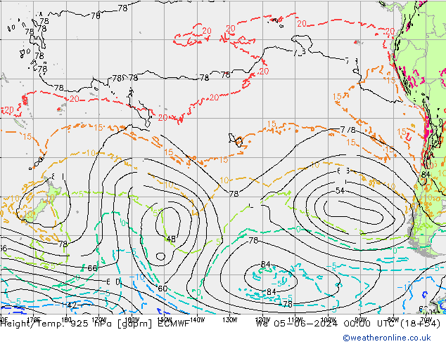 Height/Temp. 925 hPa ECMWF We 05.06.2024 00 UTC