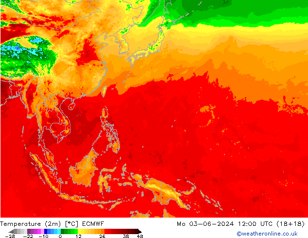 Sıcaklık Haritası (2m) ECMWF Pzt 03.06.2024 12 UTC