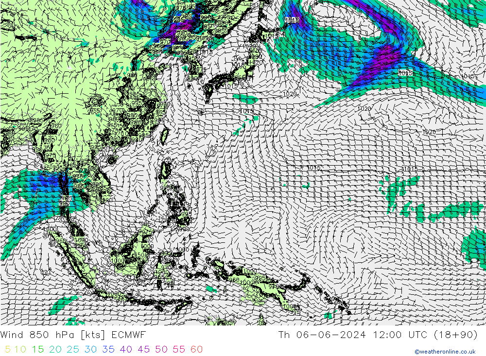 ветер 850 гПа ECMWF чт 06.06.2024 12 UTC