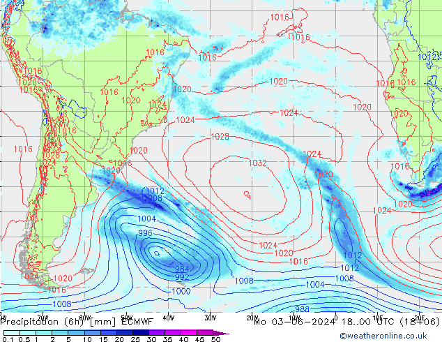 Prec 6h/Wind 10m/950 ECMWF Seg 03.06.2024 00 UTC