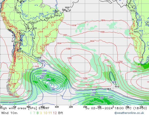 High wind areas ECMWF Su 02.06.2024 18 UTC