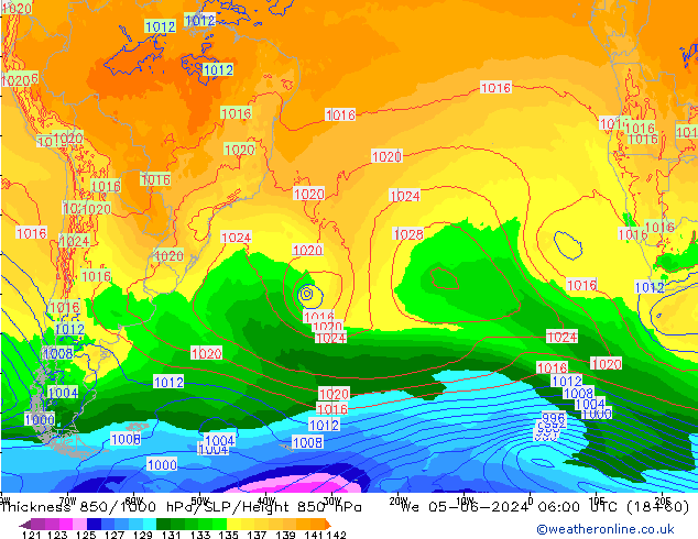 Thck 850-1000 гПа ECMWF ср 05.06.2024 06 UTC