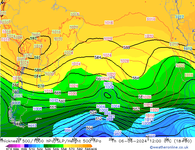 Thck 500-1000hPa ECMWF Qui 06.06.2024 12 UTC