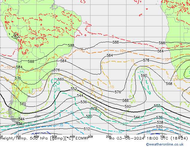 Height/Temp. 500 hPa ECMWF Seg 03.06.2024 18 UTC