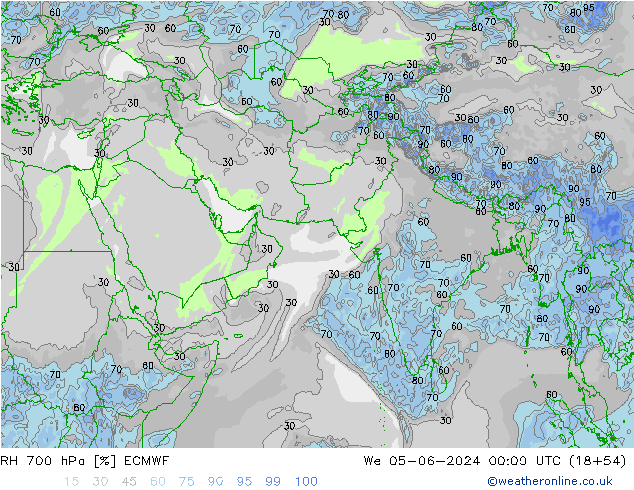 Humidité rel. 700 hPa ECMWF mer 05.06.2024 00 UTC