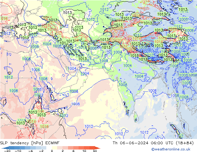 SLP tendency ECMWF Qui 06.06.2024 06 UTC