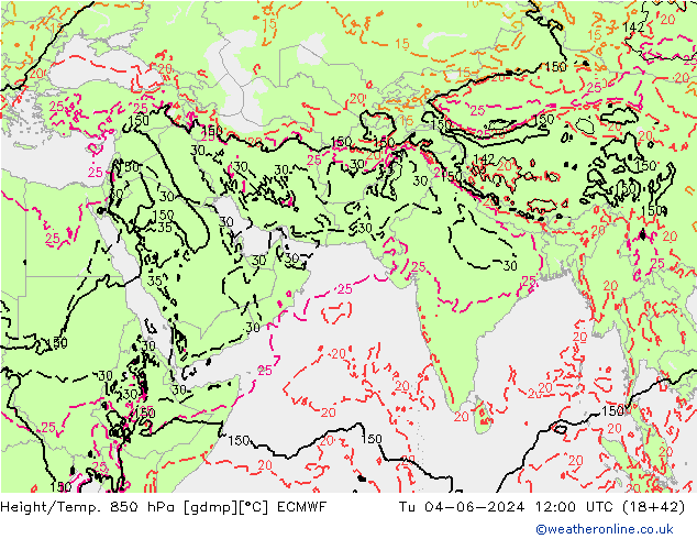 Yükseklik/Sıc. 850 hPa ECMWF Sa 04.06.2024 12 UTC