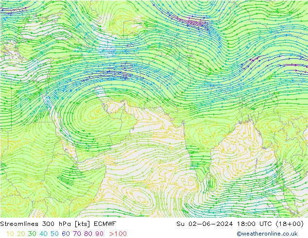 Ligne de courant 300 hPa ECMWF dim 02.06.2024 18 UTC